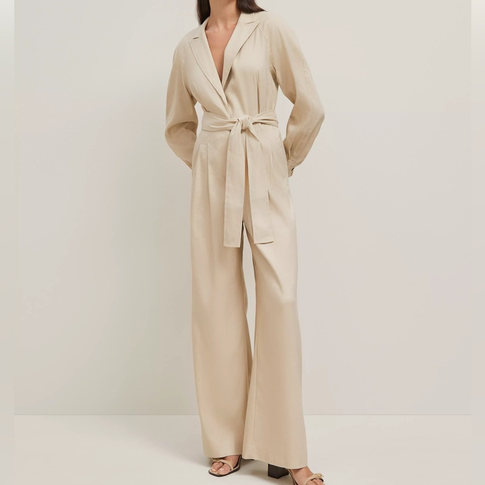 Ann Taylor Beige Linen Blend Wide-Leg Jumpsuit Size 14